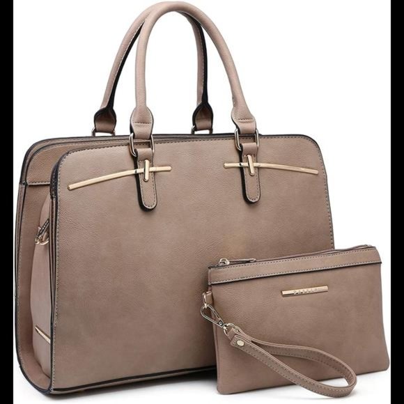 2 Pcs Vegan Leather Women Handbag Wallet Tote Bag Shoulder Bag w/ 3 Compartments